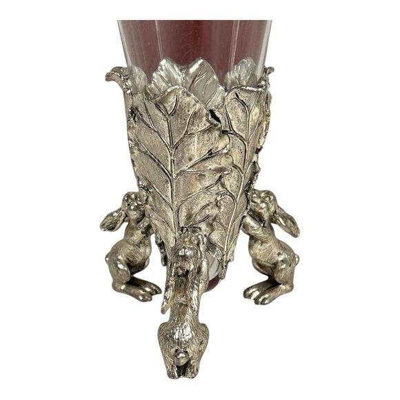 Vtg ARTHUR COURT Cone Glass Vase Aluminum Metal Bunny Rabbit Base Easter 12-232 - Picture 4 of 13